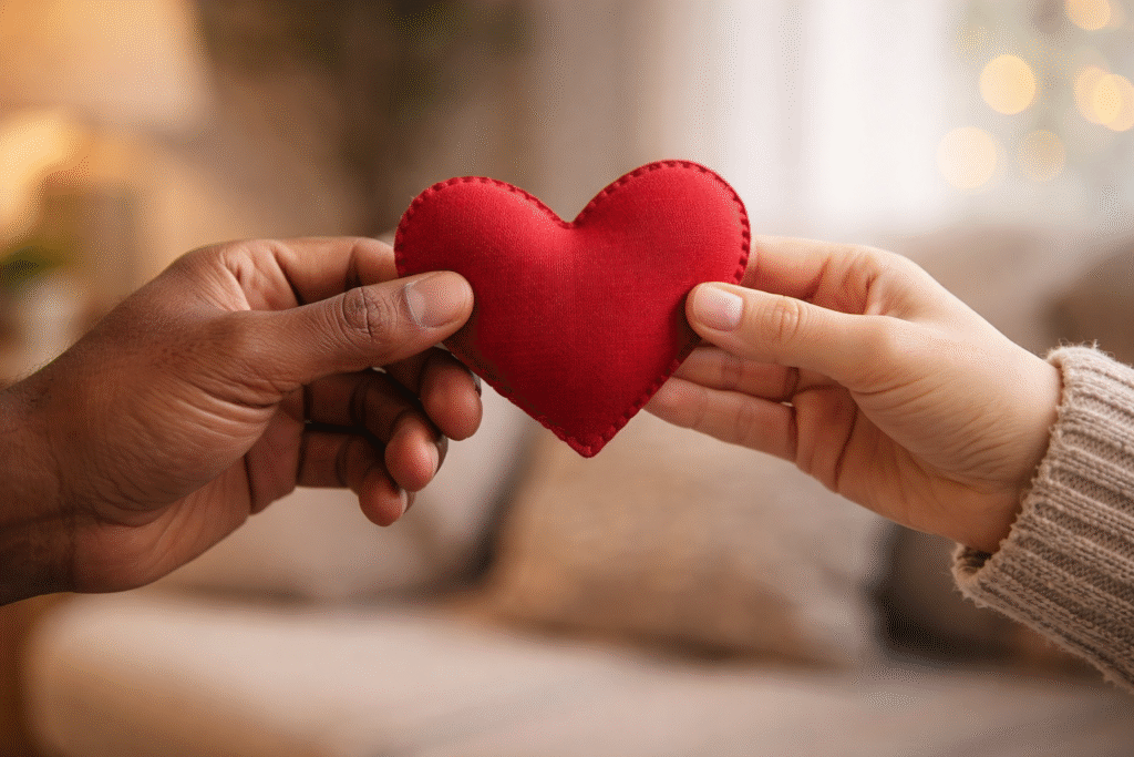 Two hands holding a red heart symbolizing connection, love, and healthy communication